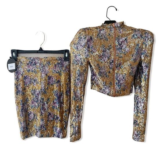 NWT Nookie Forever Set dress sequin two pc crop top mini skirt XS - Picture 4 of 12